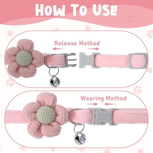 2 Pack Small Floral Dog Collar with Bell, Puppy Collar with Flower