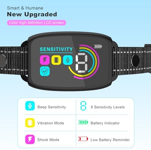 Smart Color Screen Rechargeable Dog Bark Collar, Waterproof Anti-Barking Training Collar for Large Medium Small Dogs with Beep, Vibration & Safe Shock (Black)