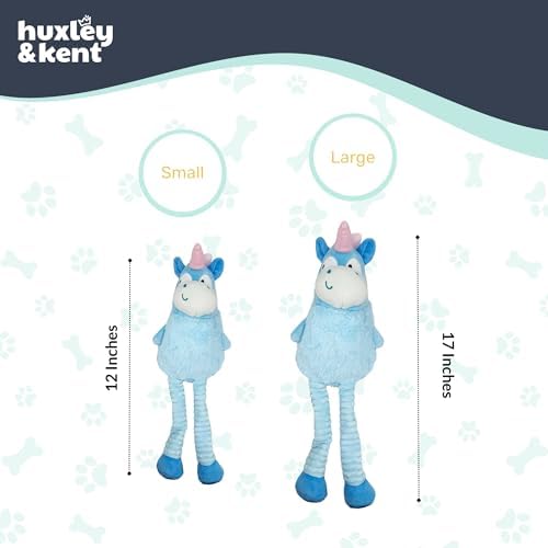 Huxley & Kent Funny Dog Toy w/Squeaker – Power Plush Squeaky Dog Toys for Small, Medium & Large Dogs – Soft Stuffed Animal for Indoor Play & Fetch - Squeak to Crunch - Lankies Luna Unicorn, Small