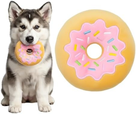 Pink Donut Squeaky Dog Toy – 6 Inch Soft Plush Toy with Built-in Squeaker, Cute Donut Design for Chew, Fetch & Interactive Play for Small to Medium Dogs