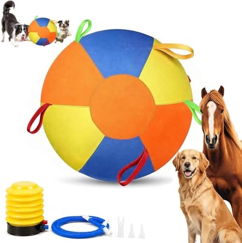 Herding Ball for Dogs,10 Inch Dog Training Balls with Heavy-Duty Handle Cover and Pump,Interactive Dog Toy Herding Ball for Australian Shepherd, Border Collie