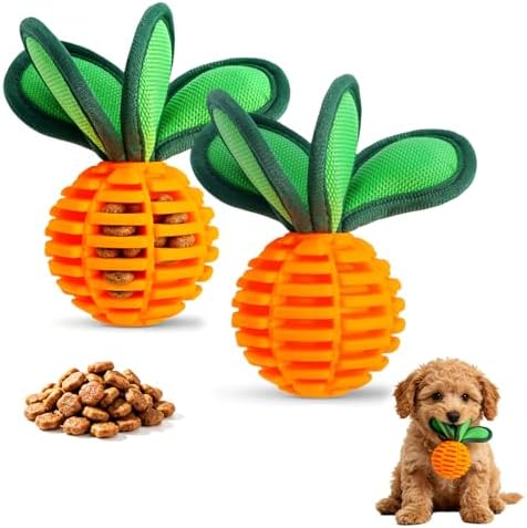 2 Pack Small Dog Chew Balls, 2.2 Inch Squeaky Treat Dispensing Toy, Interactive Puppy Ball Toy for Anxiety Relief & Boredom Reduction, Durable Pet Chew Toy for Fetching, Tugging and Dental Cleaning