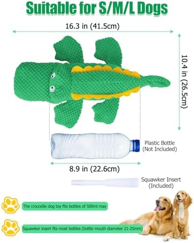 SCHITEC Squeaky Dog Toys, No Stuffing Crinkle Plush Water Bottle Dog Toy, [2 Pack] Interactive Squawking Puppy Teething Pet Chew Toy for Small Medium Large Dogs