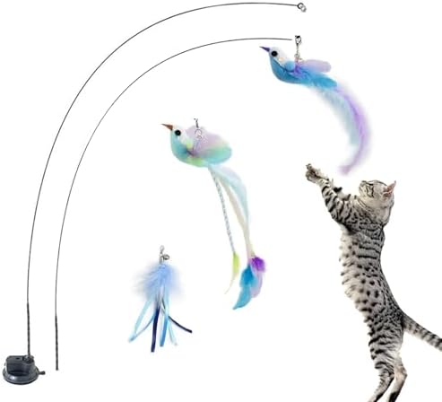Cat Toy Wand Auto Interactive Toys 4 pcck Hands-Free Natural Bird Feather Cat Toys for Indoor Cat 6 in 1 Hands-Free Natural Bird Feather Toys