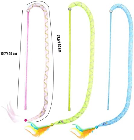 IUHKBH Cat Wands, 3 PCS Soft Line Tube Teaser Wands Colorful Feather Wands with Bell Interactive Cat Toys