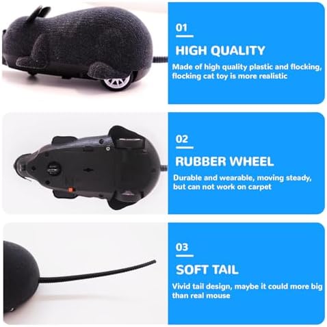 Remote Control Rat Mouse Cat Toy Realistic RC Fake Rat Mouse Toy Flocking Wireless Funny Chasing Electronic Interactive Cat Toys Prank Joke Scary Trick Rats for Cats Dogs Novelty (Black)