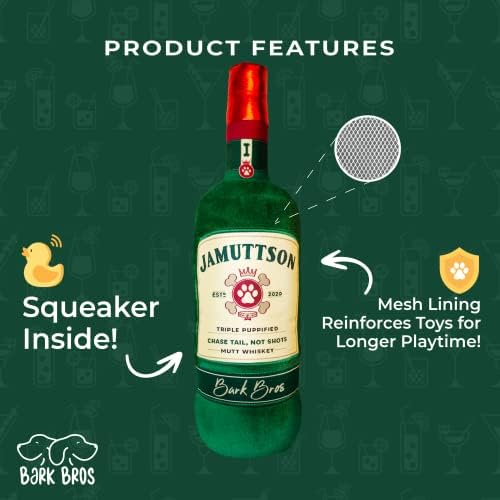 Bark Bros - Liquor Bottle Plush Squeaky Dog Toy - Funny Drink Parody - Alcohol Dog Birthday Toy - Cute Puppy Gifts (Small/Medium, Jamuttson)