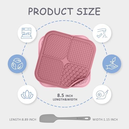 ChefAide 2 Pack Lick Mat for Dogs,Upgraded 8.5×8.5 inches Licking Mats with Suction Cups,Slow Feeder Licking Pad for Anxiety Relief and Boredom Reducer,Suitable for Dog Training (Pink Berry)