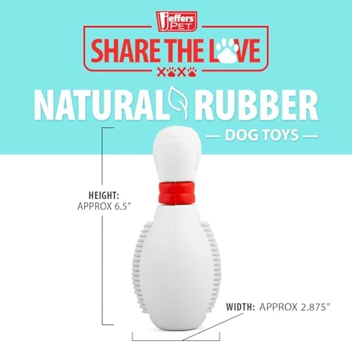 Jeffers Pet Natural Rubber Dog Chew Toy – Dental Bowling Pin, Medium – Treat Dispensing, Vanilla Scent, Durable, Non-Toxic, Dishwasher Safe, Interactive Fetch & Tug Toy - Perfect for Training
