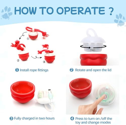 Goosheep 2026 New Interactive Dog Toys, Automatic Moving Dog Ball for Medium/Large Dogs, Interactive Smart Rolling Dogs Toy Ball with Light Up to Keep Them Busy(Red)