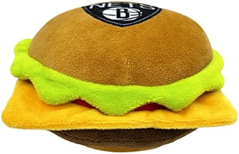 Pets First NBA Brooklyn Nets Cheese Burger Plush Dog & CAT Squeak Toy - Cutest Stadium HAMBERGER Snack Plush Toy for Dogs & Cats with Inner Squeaker & Beautiful Basketball Team Name/Logo, Team Color