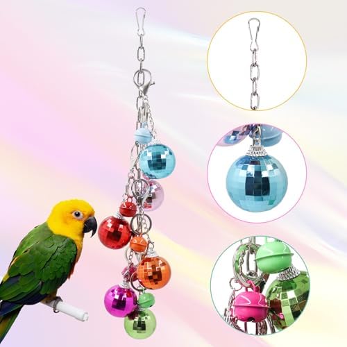 Oooct Bird Swing Wind Chime Toys, Colorful Parrot Hanging Chewing Toy with Hollow Balls and Bells, Bird Cage Accessories for Small to Medium Birds, Budgie Lovebirds Conures Parakeets Cockatiels Rats