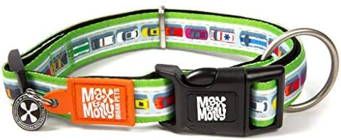 Max & Molly Fashion Smart ID Dog Collar, Soft Padded Neoprene, Anti-Fade, Adjustable Sizing, Smart ID QR-Tag, Waterproof & Machine Washable for Medium Sized Dogs, Traffic Jam, Car Design, Medium