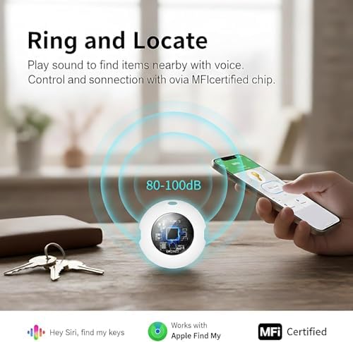 4 Pack Bluetooth Tracker Tags for Apple Find My MFi Certified Key Finder | No Subscription Required Replaceable Battery Loud Alarm Water-Resistant Air Tracker Tags for Keys Wallets Luggage and Pets