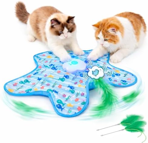 Interactive Cat Toys with Squeaker for Interactive Playing, Anxiety Relief Boredom Rechargeable Automatic Feathers Toys Touch Activated for Indoor Adult Cats and Kittens (Interactive Toys)