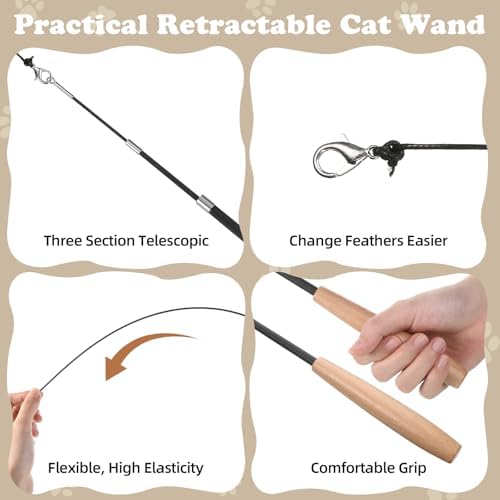 Leitee 18 Pcs Cat Wand Toy Interactive Feather, Bird Mouse Refills Wires