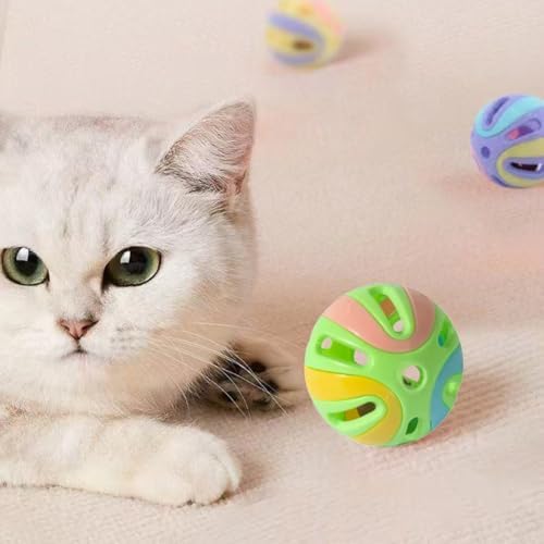 Colorful 1.9" Cat Toy Balls with Bell 6PCS, Interactive Hollow Design, Plastic, Training Exercise Toy(3 in 1 Color B)