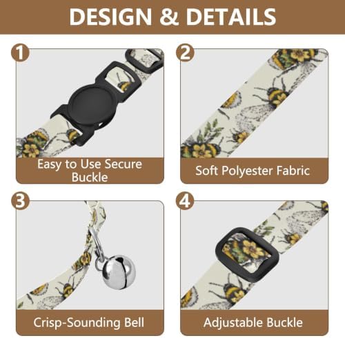 Yellow Flowers Leaf Wings Soft Cat Collar, 2 Pack Puppy Collar with Bell