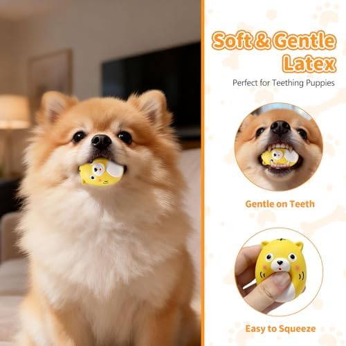 SCHITEC Squeaky Puppy Toys, Interactive Animal Dog Toy Pack, Cute Latex Rubber Squeak Pet Balls for Puppies Mini Small Breed Dogs