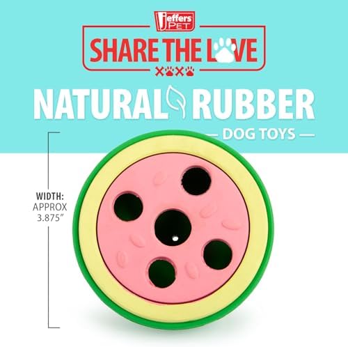 Jeffers Pet Natural Rubber Dog Chew Toy – Watermelon, Small – Treat Dispensing, Vanilla Scent, Durable, Non-Toxic, Dishwasher Safe, Interactive Fetch & Tug Toy - Perfect for Training