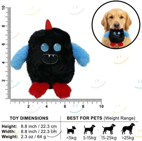 Monster Plush Squeaky Dog Toy Crinkle Dog Chew Toy for Small Medium Large Dogs, Black