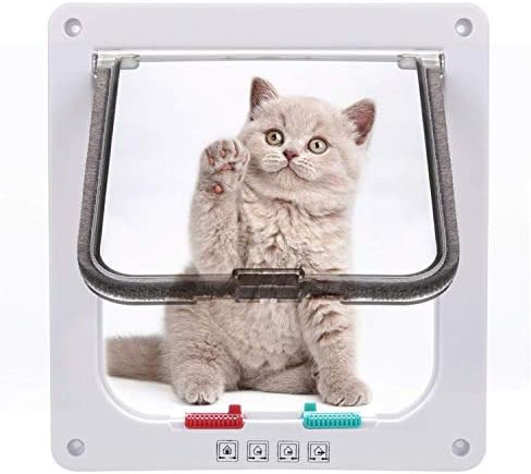 Sailnovo Large Cat Door(Outer Size 9.25" x9.84"), 4-Way Locking Cat Flap for Interior Exterior Doors,Quiet,ABS Material, Weatherproof Pet Door for Cat/Dog (Circumference < 23", Weight < 17.64lb) White