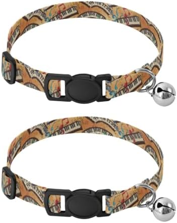 Vintage Piano Music Notes Easy to Wear Kitten Collars 2 Pack Soft Polyester Pet Collar