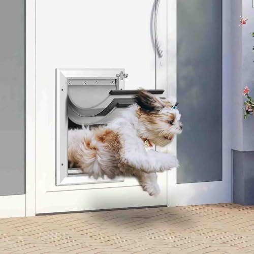 [Petoasis] 3-Flaps Heavy-Duty Dog Door, Rust Proof Aluminum Alloy Frame | Energy-Efficient,Thick Flaps Block Wind Snow Rain Intrusion in Extreme Weather (Silvery White, Large for Door)