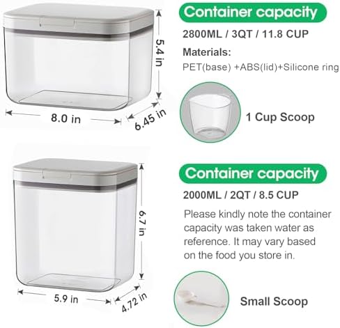 TBMax 2 Pack Large Dog Treat Container Bins 2 Qt + 3 Qt with One-Press Flip-up Lid, Airtight Pet Dog Cat Treat Jar for Countertop, Pet Biscuit Canister Cookie Holder