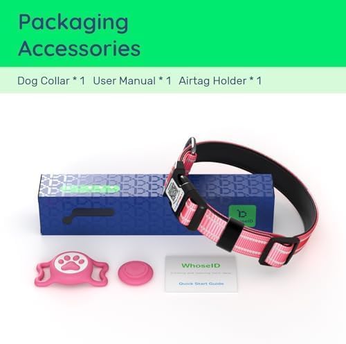 Premium Airtag Dog Collar，with IP68 Waterproof AirTag Holder,Hotpink,XL | Soft,Breathable,Nylon Padded,Reflective,Ultra-Durable Buckle,Adjustable,Comfortable for Small Medium Large Dogs