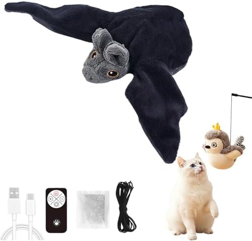 Flapping Bat Cat Toy, Flying Bat Toy Halloween, Hanging Rope (Bat)