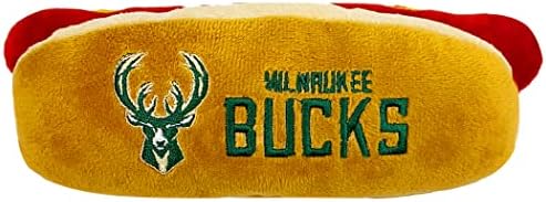 NBA Milwaukee Bucks HOT Dog Plush Dog & CAT Squeak Toy - Cutest HOT-Dog Snack Plush Toy for Dogs & Cats with Inner Squeaker & Beautiful Basketball Team Name/Logo