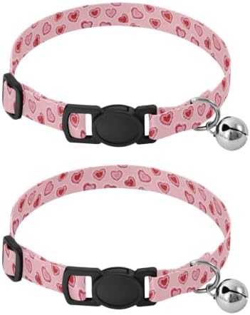 2 Pack Cat Collar Red Hearts Cat Collar Breakaway with Bell, Adjustable 10.6 to 17.1 Inches