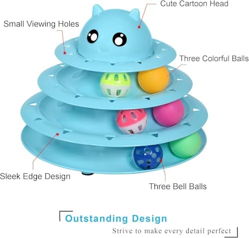 UPSKY Cat Toy Roller 3-Level Turntable Cat Toys with Six Colorful Balls | Puzzle Kitten Toys, Sturdy Structure, Detachable Design, Easy to Assemble, Anti-Slip, Reduces Boredom for Indoor Cats
