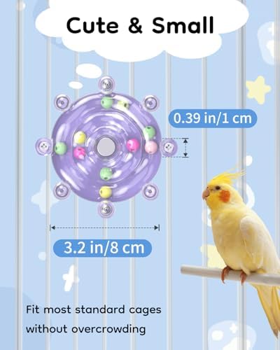 Pawfly Bird Toys for Parakeets, Colorful Spinning Wheel Chew Toy, Interactive Spinner Rattle Parrot Toys, Cockatiel Toy, Parakeet Toys, Bird Cage Accessories for Entertainment Chewing Exercise, Purple