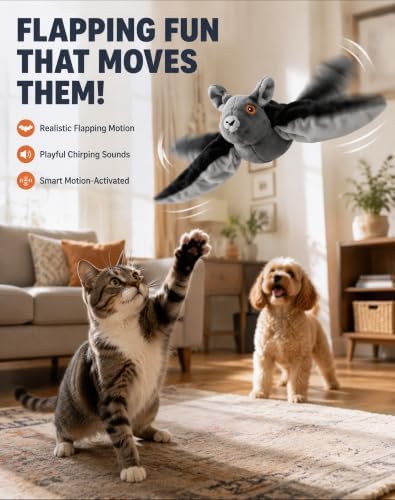 Flying Bat Dog Toy, Realistic Flying Interactive Pet Toy with Pet Hair Removal Gloves, Detachable Bat Shape Toy for Dogs Outdoor Play Training
