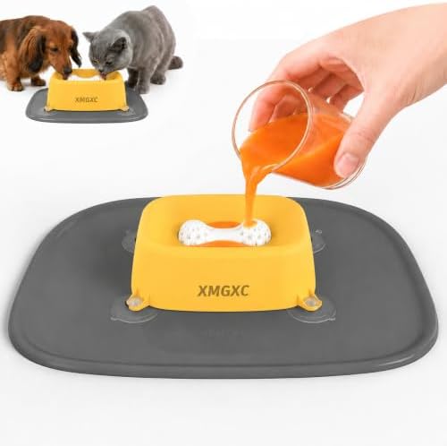 Dog Lick Bowl Slow Feeder with Rolling Log & Suction Base,Yellow,Mat