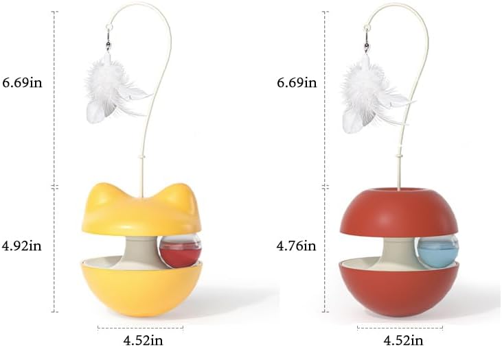Cat Toys for Indoor Cats, Rocking Treat Dispenser Toy with Leaking Ball & Detachable Feather, Cat Toys Interactive, Kitten Toys, Cat Toy for Boredom Relief, an Interactive Cat Toy (red)