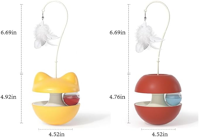 Cat Toys for Indoor Cats, Rocking Treat Dispenser Toy with Leaking Ball & Detachable Feather, Cat Toys Interactive, Kitten Toys, Cat Toy for Boredom Relief, an Interactive Cat Toy (Yellow)