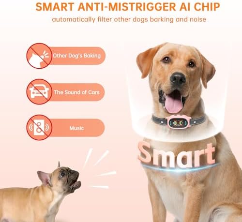 Dog Bark Collar, Rechargeable Bark Collar for Small Dog 5-15bl, Medium and Large Dog, IP67 Waterproof Anti Barking Collar with Adjustable Sensitivity(Pink)