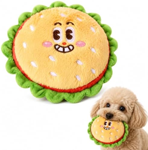 Hamburger Dog Squeak Toy, 1 Pack (Beige)