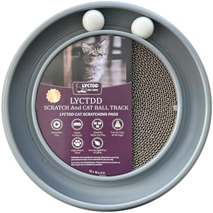 Interactive Cat Ball Track Toy for Indoor Cats, Cat Scratching Board & Exercise Set for Bored Indoor Adult and Kitten Mental & Physical Stimulation, with Spare Ball to Prevent Loss (Grey)