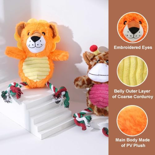 Lion Plush Dog Toy with Rope and Squeaker for Small Medium Dogs