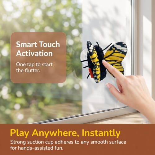 Smart Sensing Flapping Butterfly Cat Toys Interactive, Rechargeable Motion-Activated Butterfly with Realistic Flapping Wings, Electric Hanging, Indoor Cat Enrichment Toy, Soft Plush for Solo Play，A