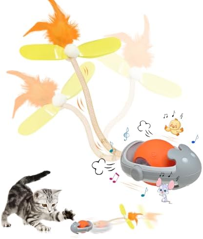 Interactive Cats Toys Ball, Newly IMAGINABLE Agile Mice Moving Ball, Mice&Bird Voice Attract, Elastic Mesh Tail, Automatic Kitten Toys, 2 Replacement Feather, for Bored Adult Indoor Cats