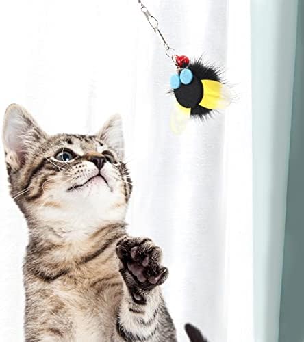 SONGWAY Cat Toy Wand Refills - 6 PCS Insect Shaped Furry Cat Toys Replacement, Interactive Cat Toys for Indoor Cat Kitten