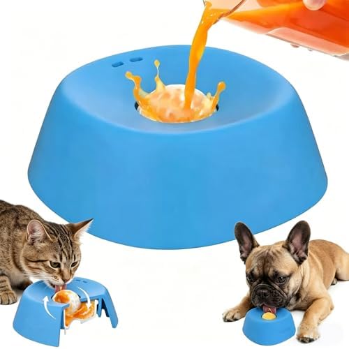 Dog Lick Bowl |180ml Slow Feeder Dog Bowl for Liquids with Rolling Ball – Interactive Anti-Choke Lick Bowl for Wet Food, Water & Treats, Non-Slip Slow Feed Toy for Dogs & Cats (Blue)