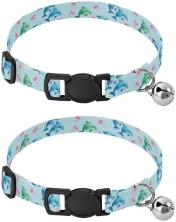 Cute Cartoon Dolphins Jellyfish Blue Cats Collar 2 Pack for Puppy Adjustable 10.6 to 17.1 Inches