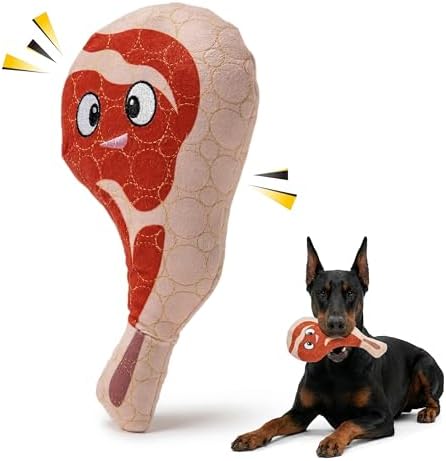 Bite Force - Durable & Strong Dog Toy Ribby with Squeaker, Kevlar-Reinforced Seams for Aggressive chewers- Red.