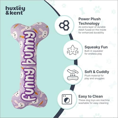 Huxley & Kent Power Plush Squeaky Dog Toy, Funny Bunny Bone, Large